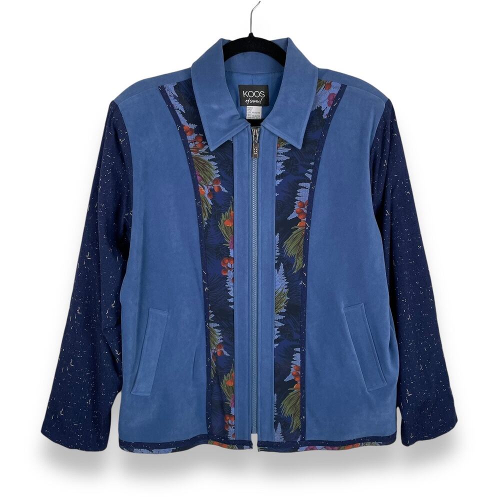 KOOS of Course! Vintage Jacket Womens M Blue Floral Colorblock Boho Artsy Hippie